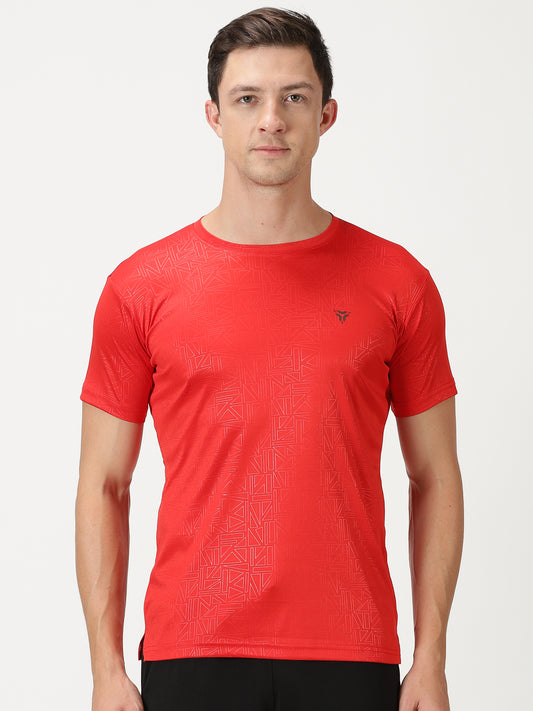 Geometric Embossed T-shirt- Red