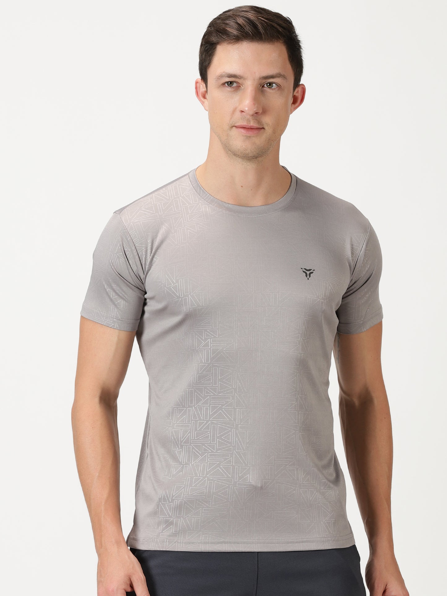 Geometric Embossed T-shirt- Light Grey