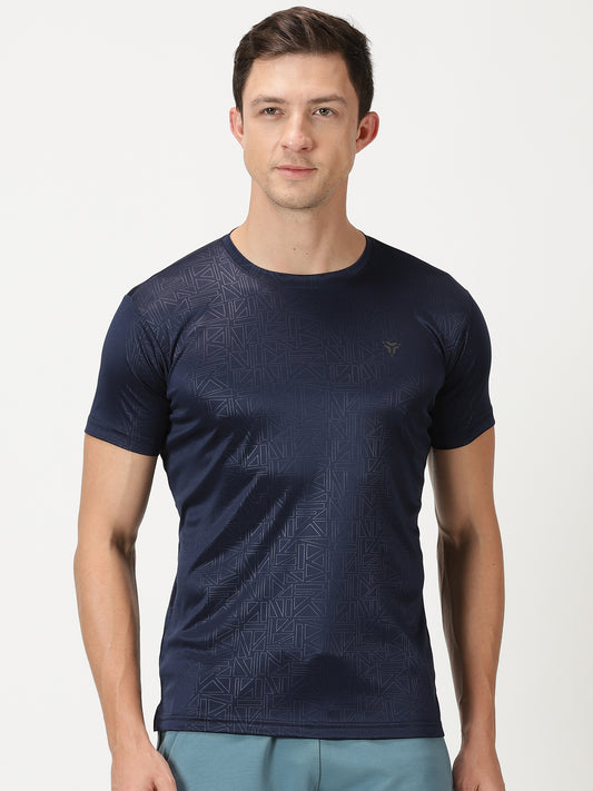 Geometric Embossed T-shirt- Navy