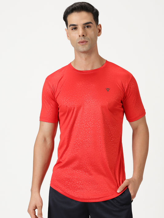 Abstract Embossed T-shirt - Red