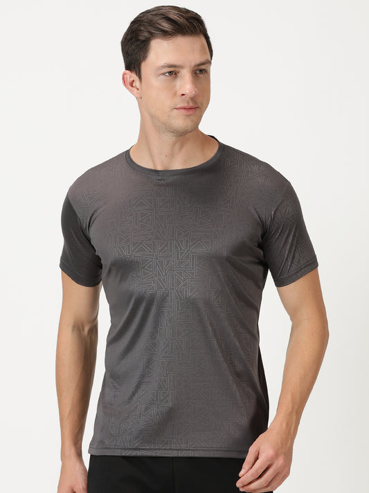 Geometric Embossed T-shirt- Dark Grey