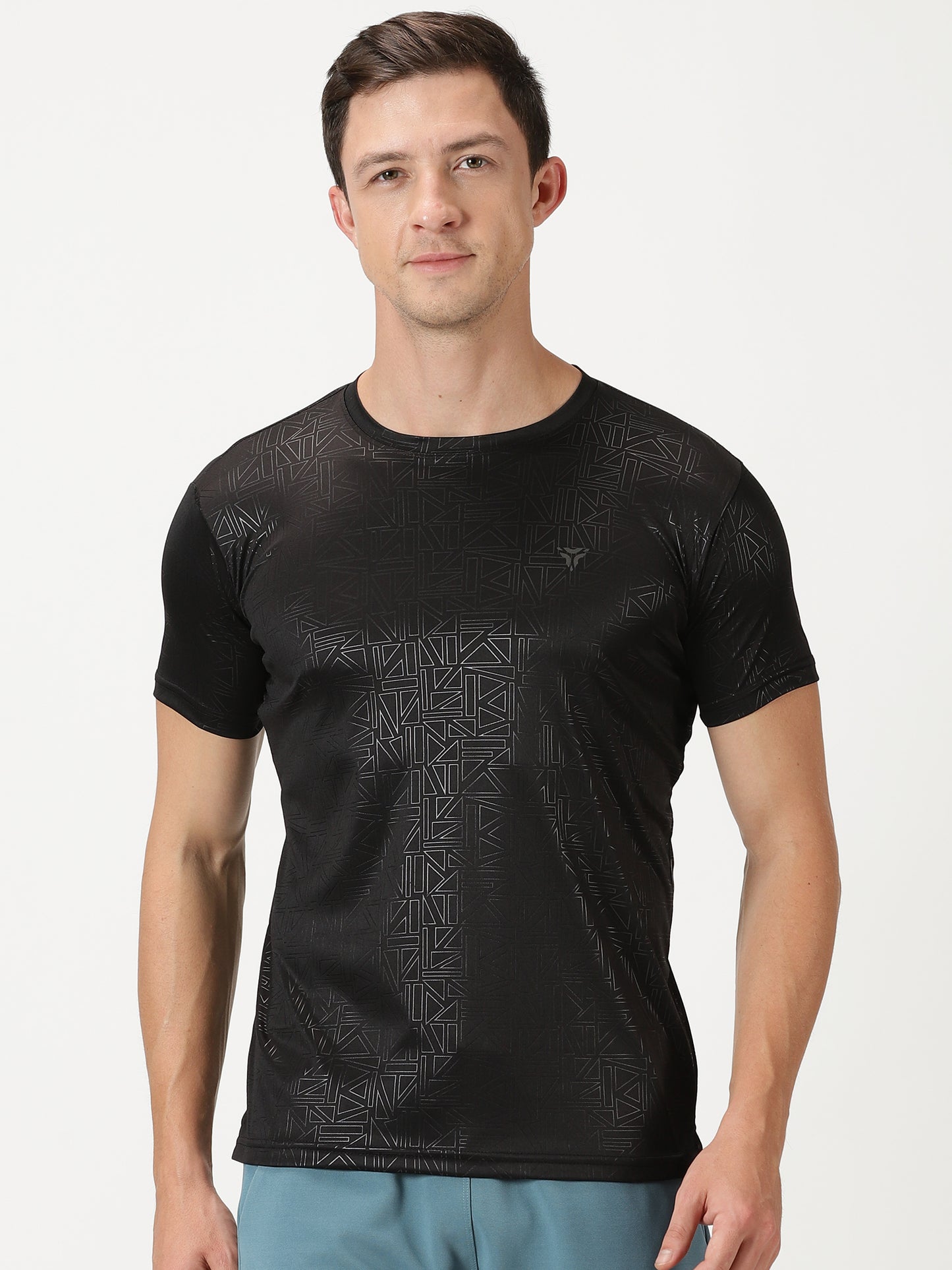 Geometric Embossed T-shirt- Black