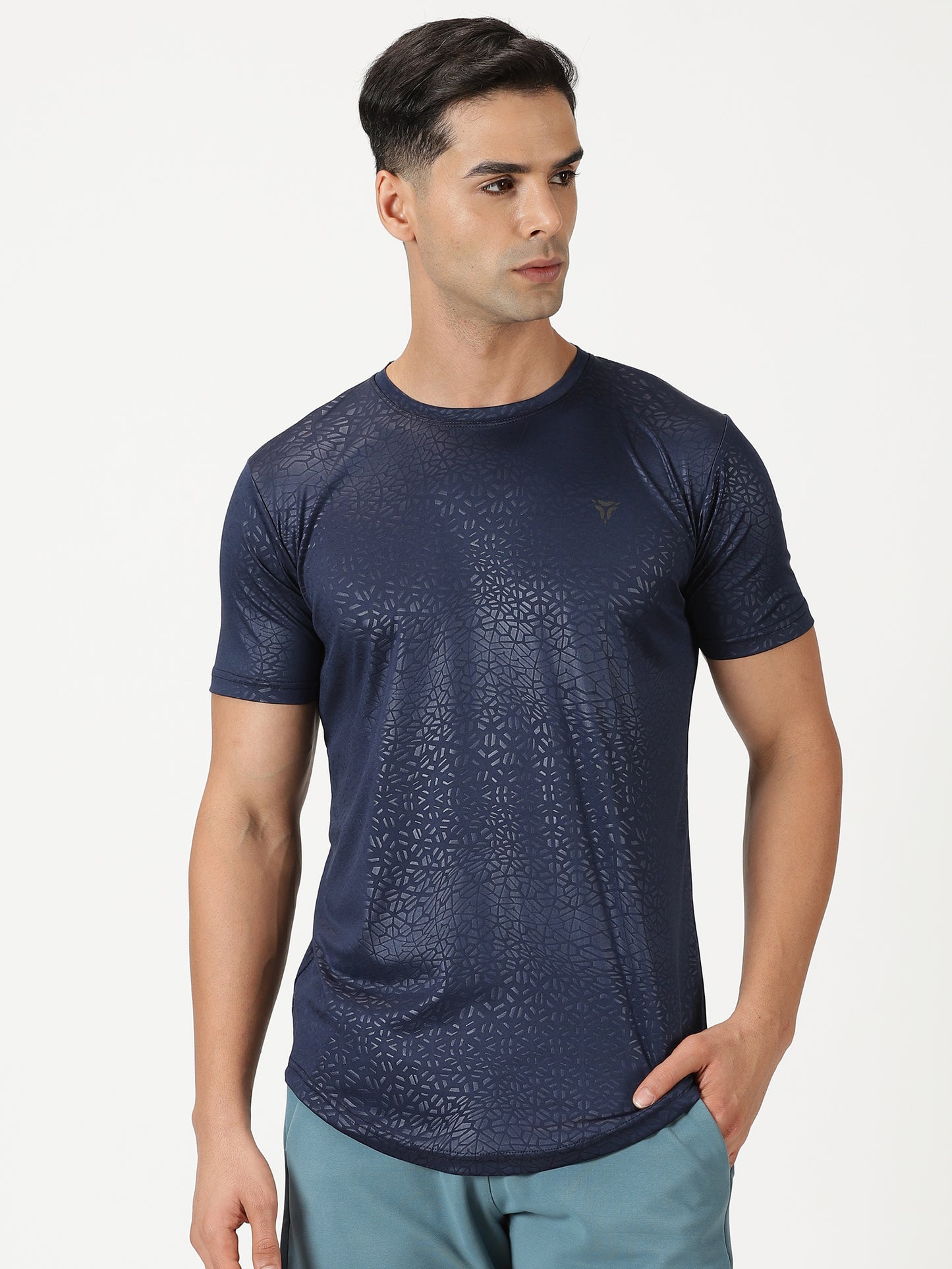 Abstract Embossed T-shirt - Navy