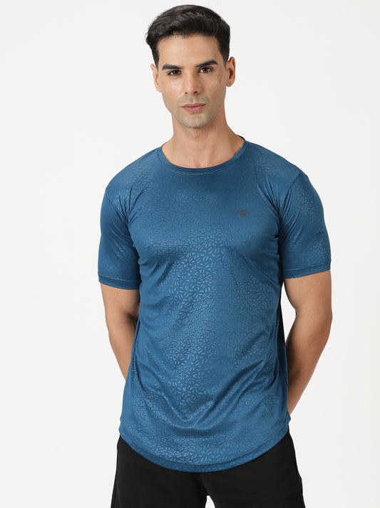 Abstract Embossed T-shirt - Pacific Blue