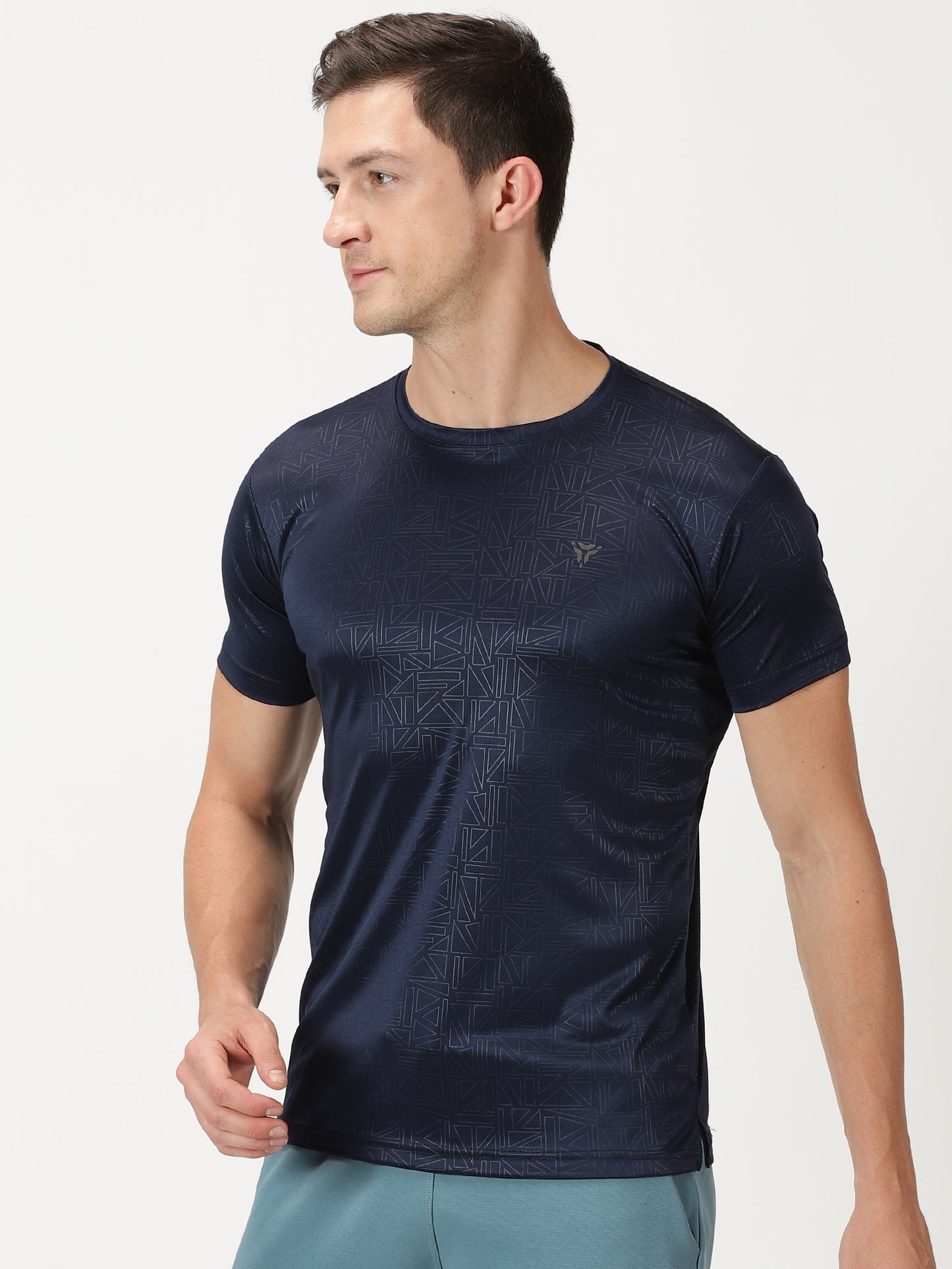 Geometric Embossed T-shirt- Navy