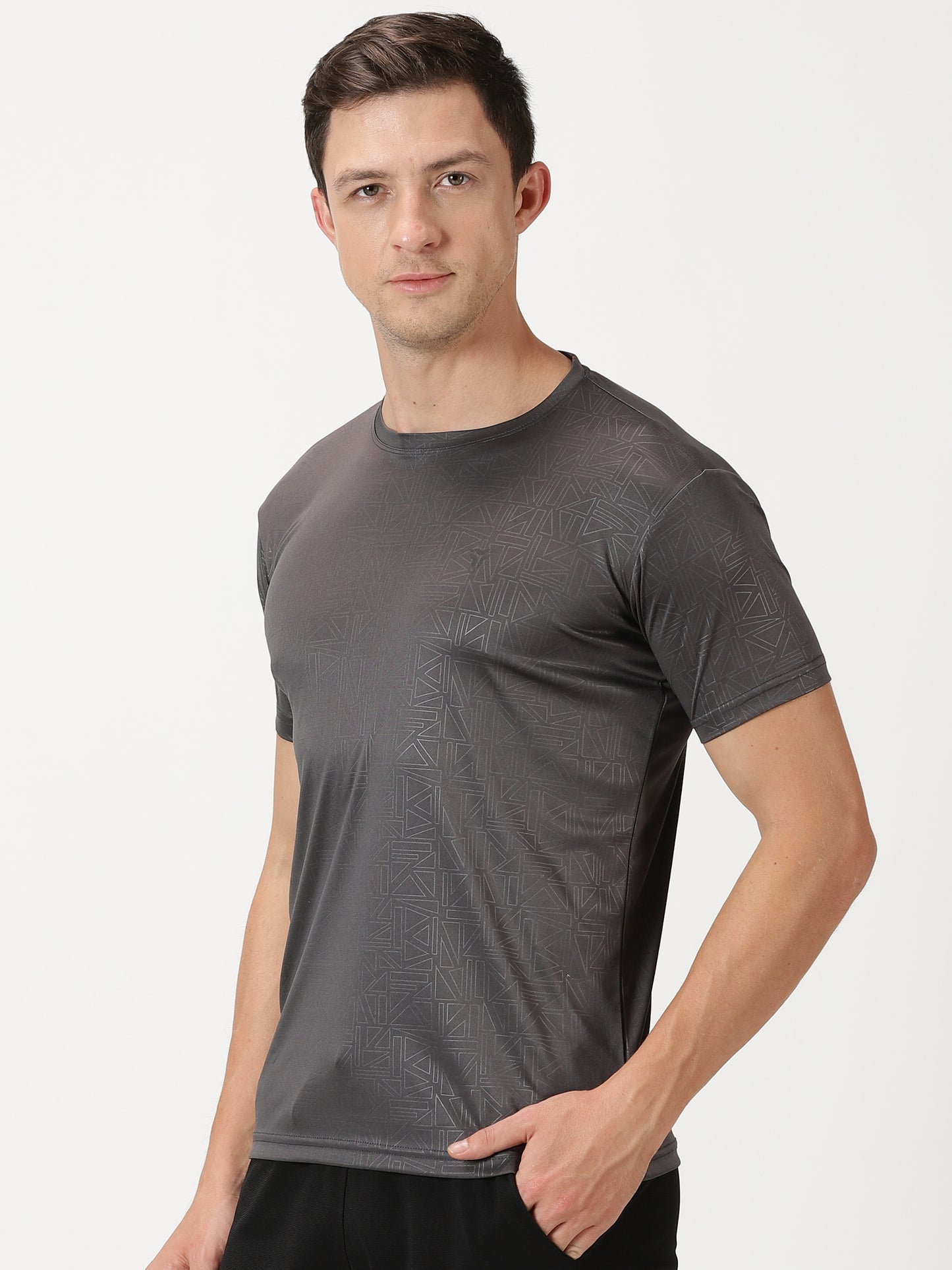 Geometric Embossed T-shirt- Dark Grey