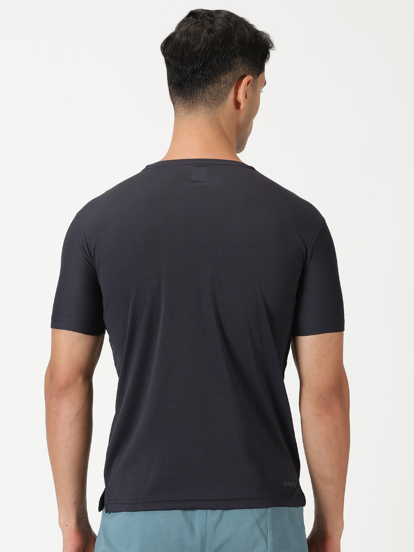 Dot Knit T-shirt with Reflective Wolf Print- Navy