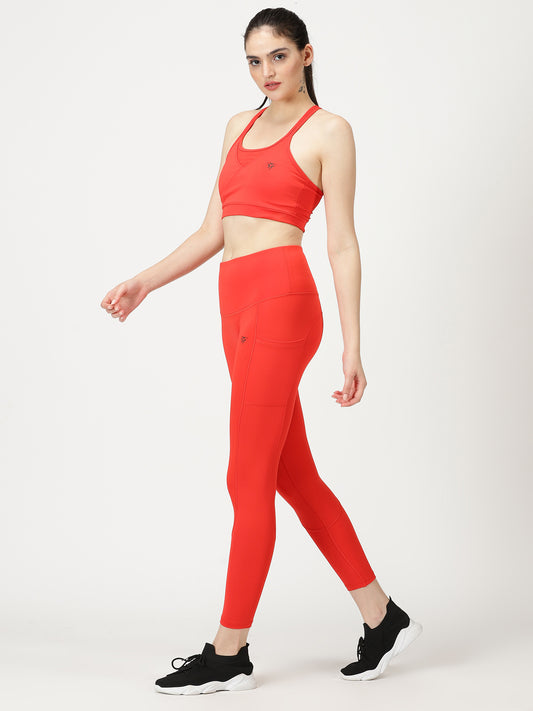 Fiery Red Co-ord Set- High Waist Leggings and Sports Bra