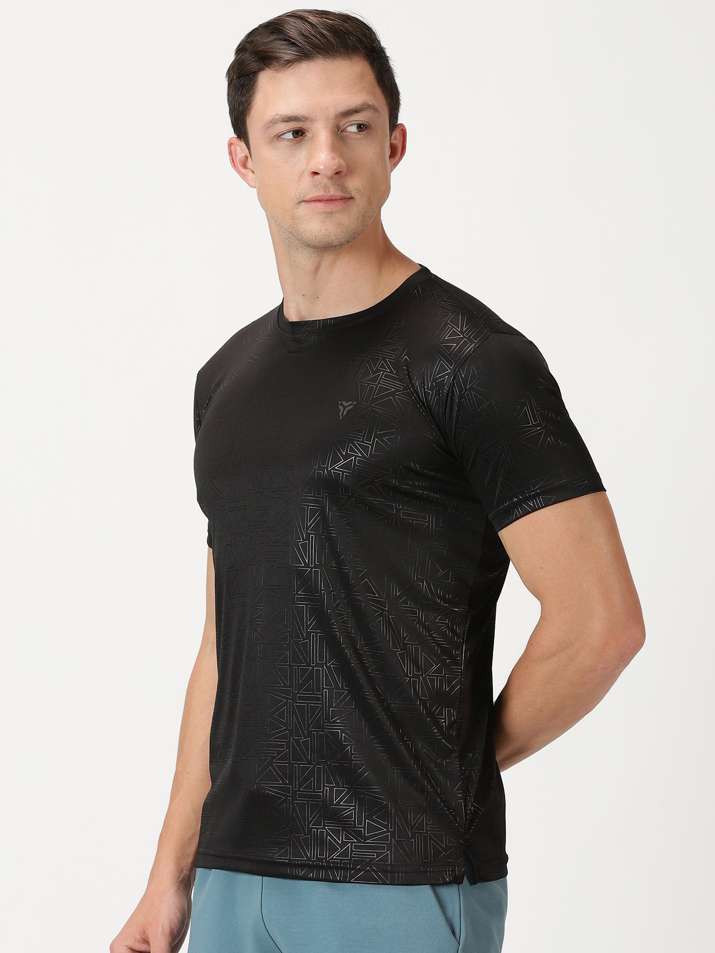 Geometric Embossed T-shirt- Black