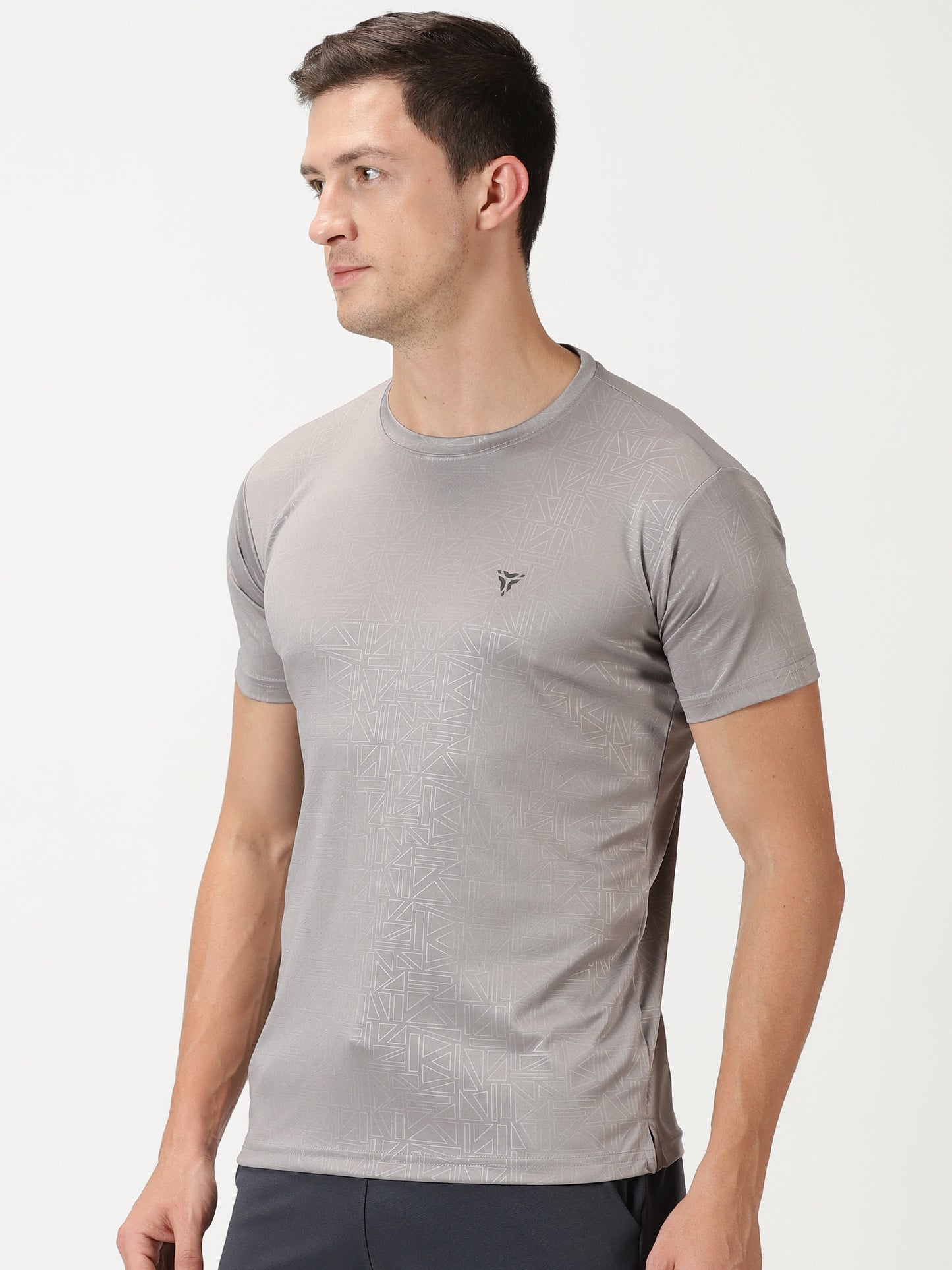 Geometric Embossed T-shirt- Light Grey