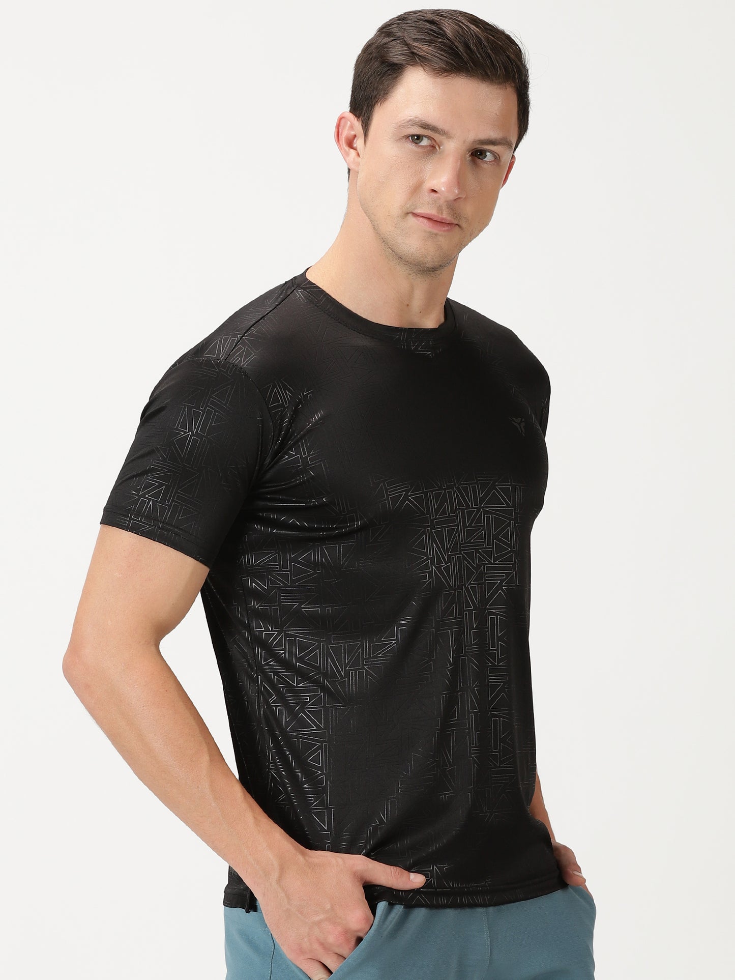 Geometric Embossed T-shirt- Black