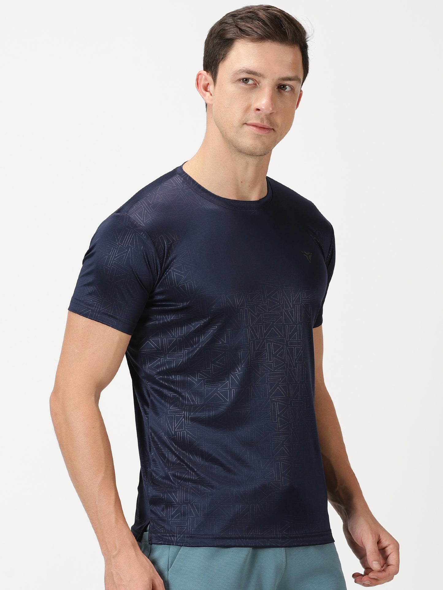 Geometric Embossed T-shirt- Navy