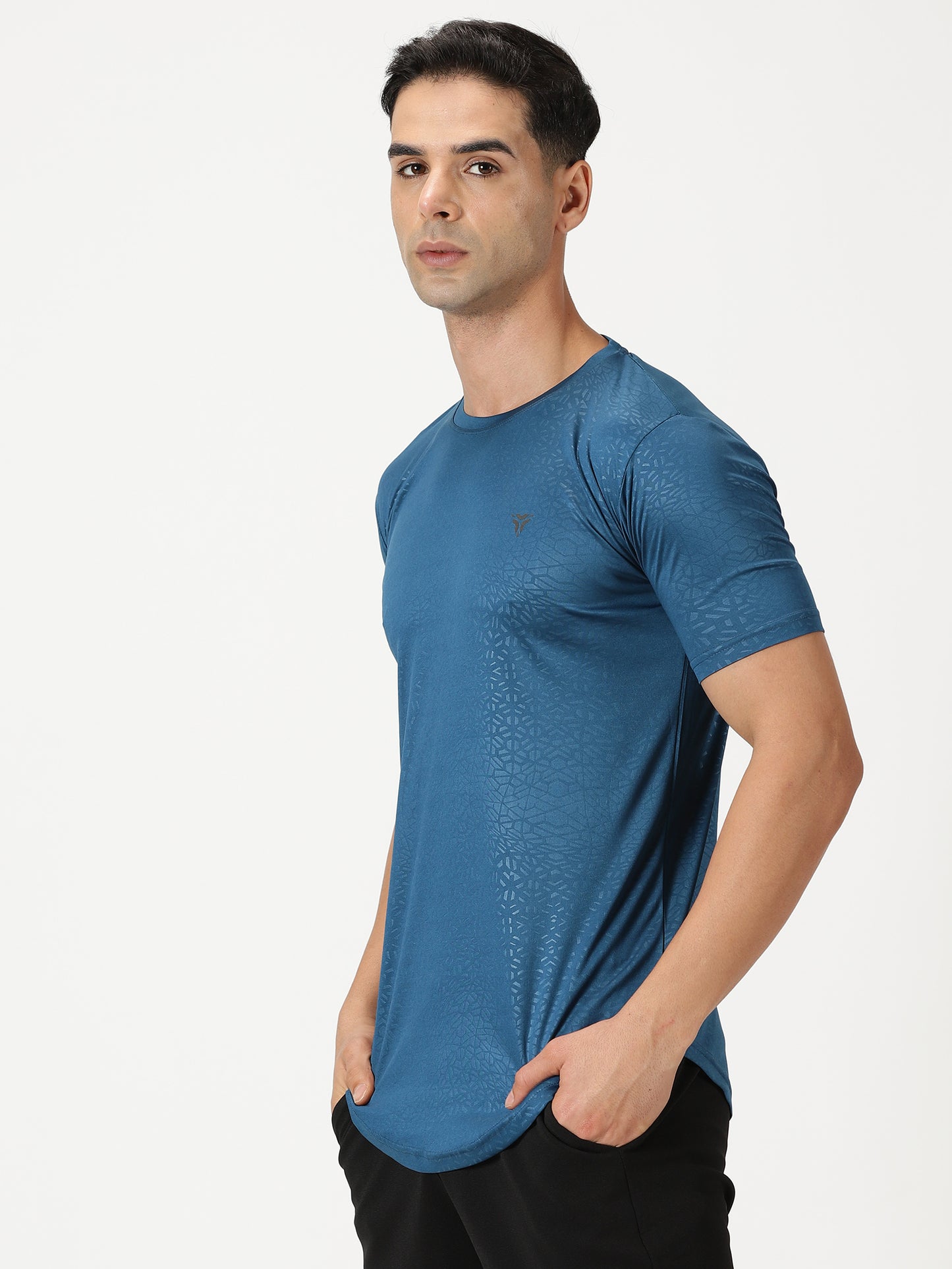 Abstract Embossed T-shirt - Pacific Blue