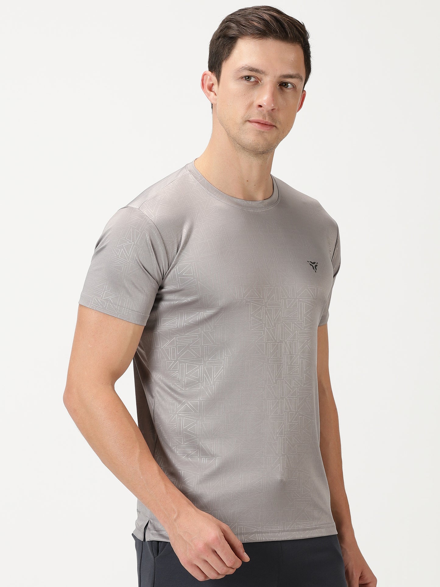 Geometric Embossed T-shirt- Light Grey