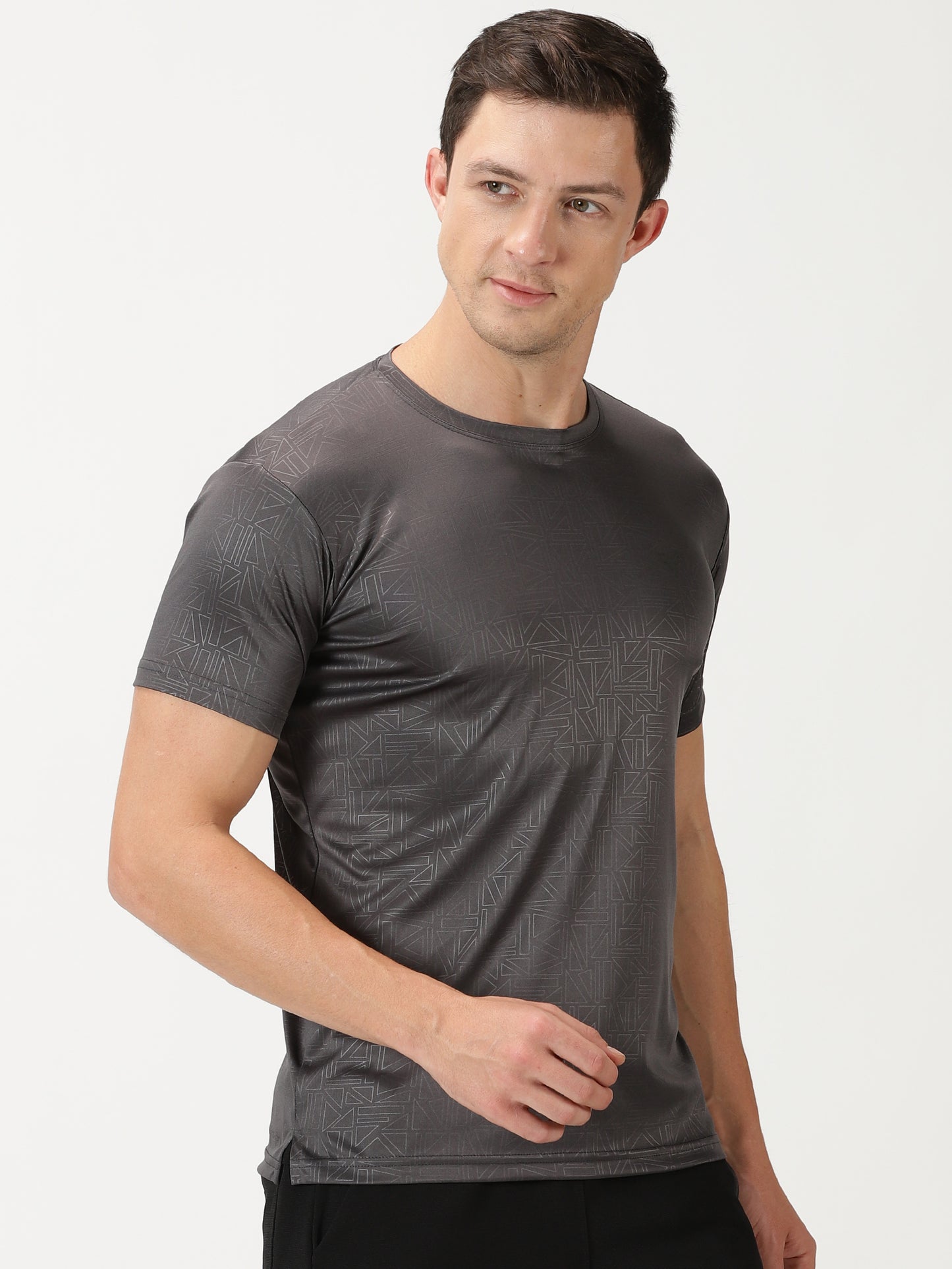 Geometric Embossed T-shirt- Dark Grey