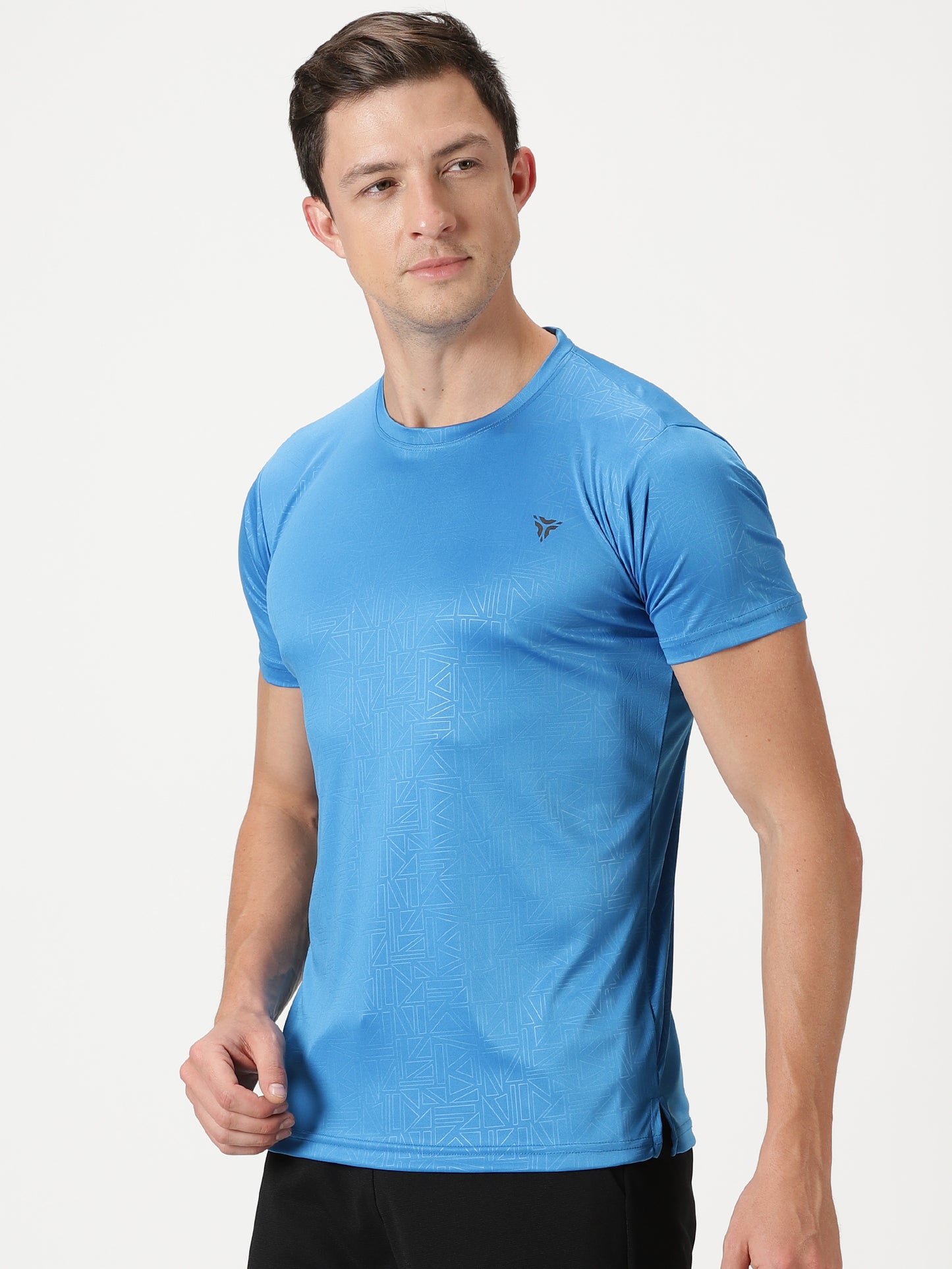 Geometric Embossed T-shirt-Blue