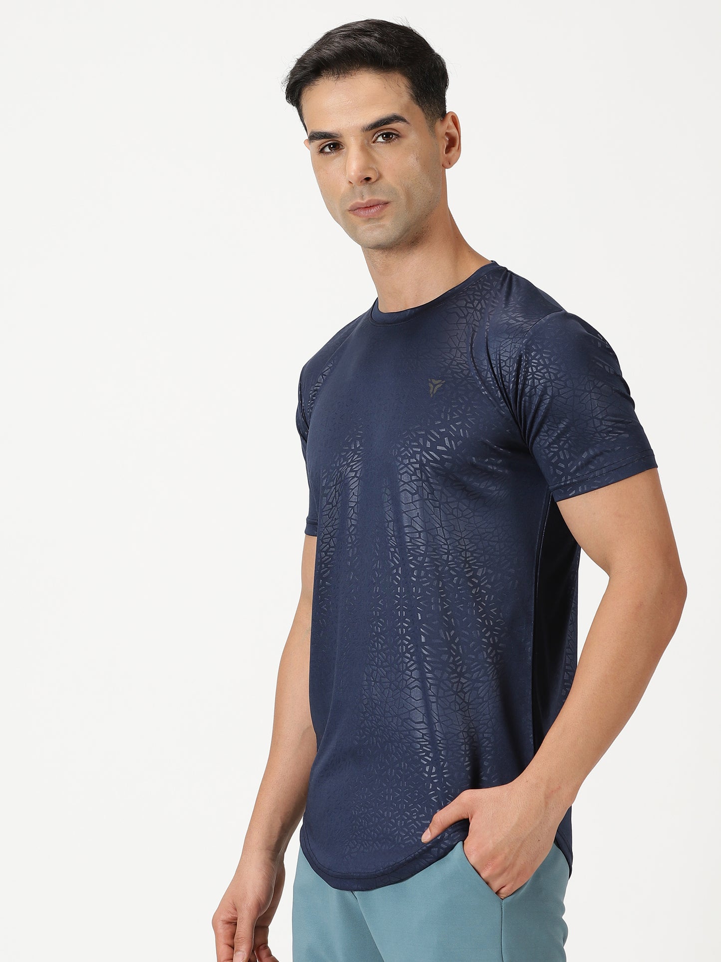 Abstract Embossed T-shirt - Navy