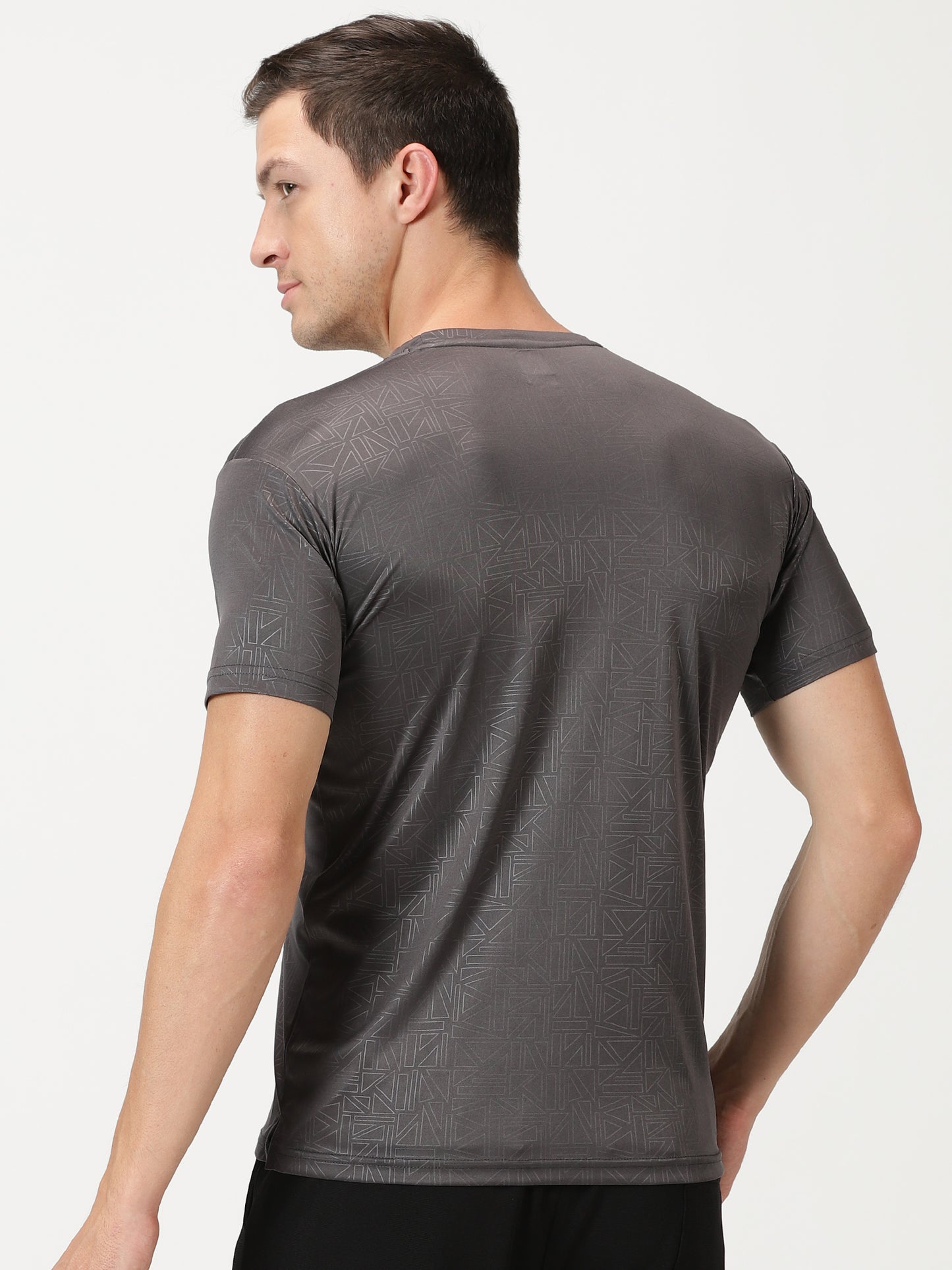 Geometric Embossed T-shirt- Dark Grey