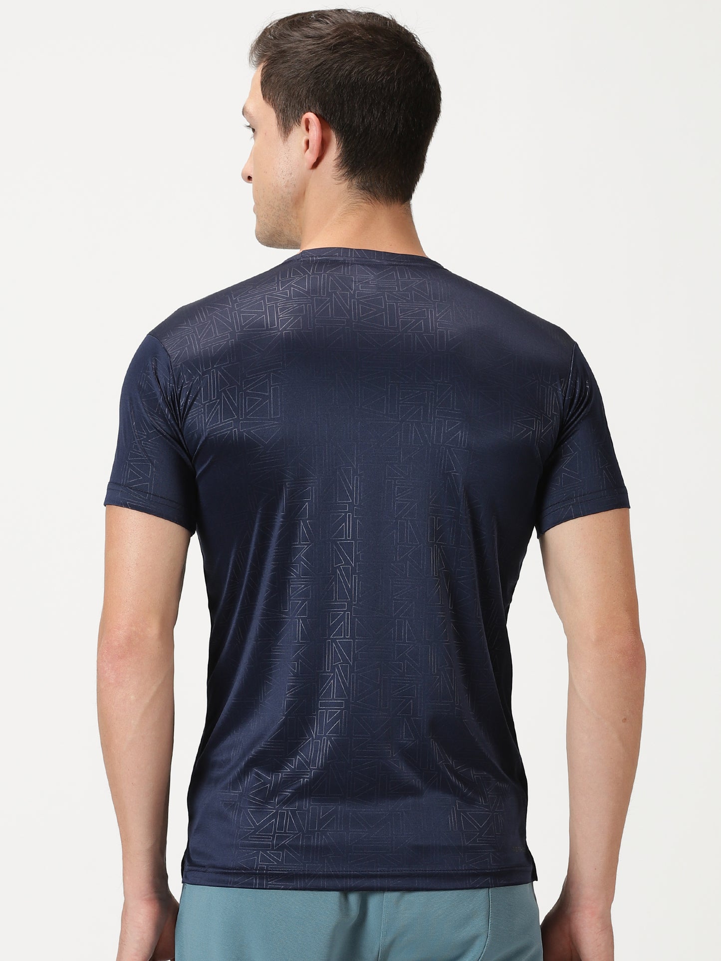 Geometric Embossed T-shirt- Navy