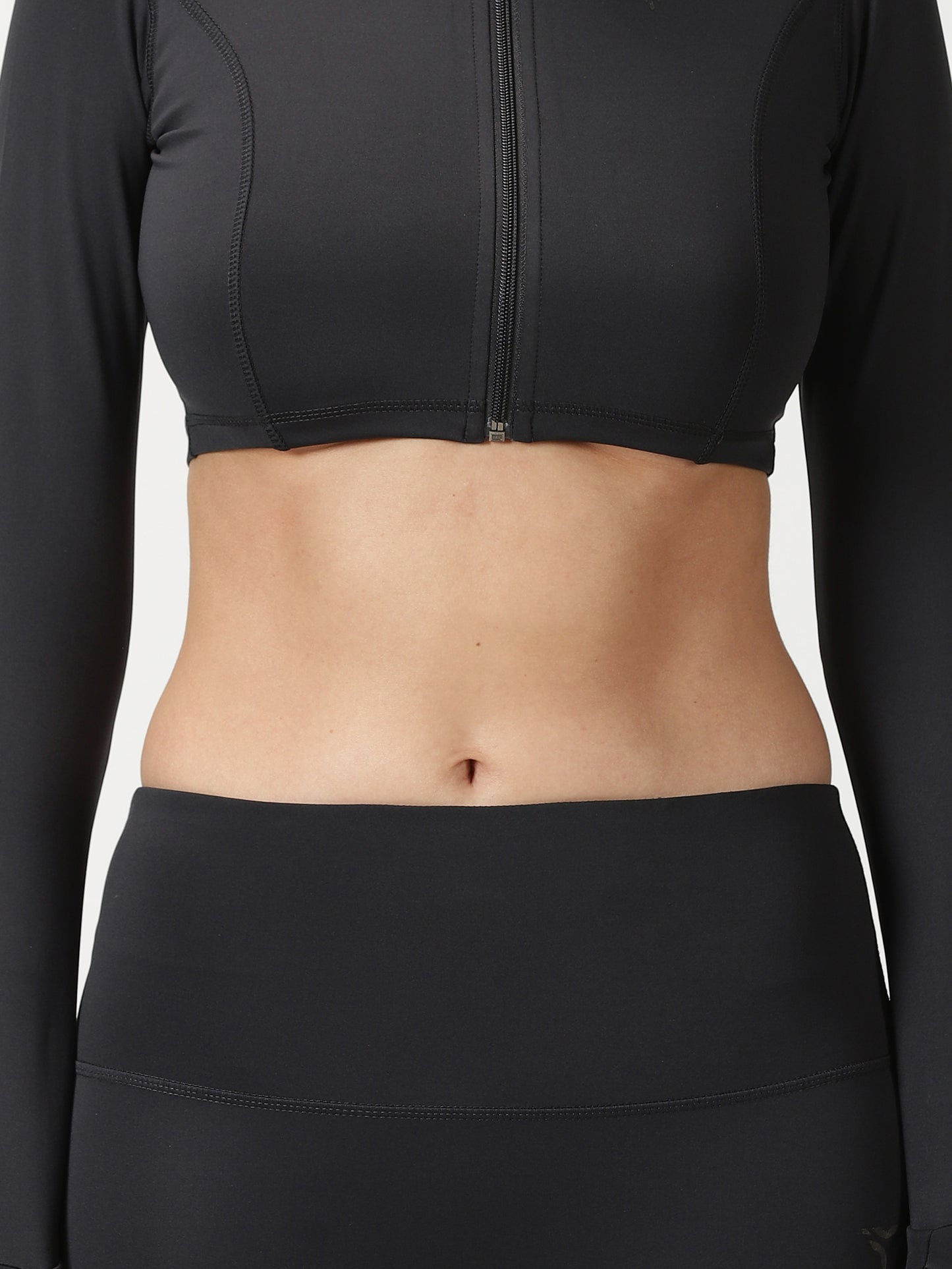 Charcoal Grey Co-ord set with Front Zipper- Crop Top with Seamless Leggings