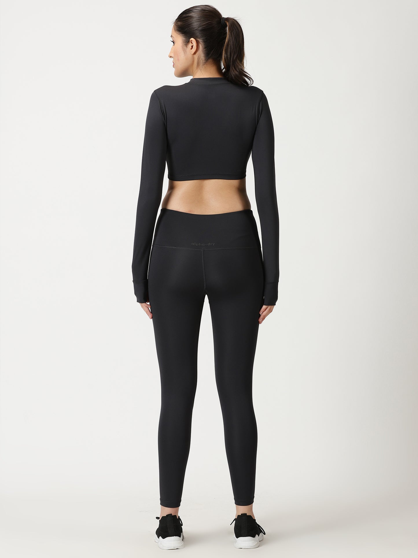 Charcoal Grey Co-ord set with Front Zipper- Crop Top with Seamless Leggings