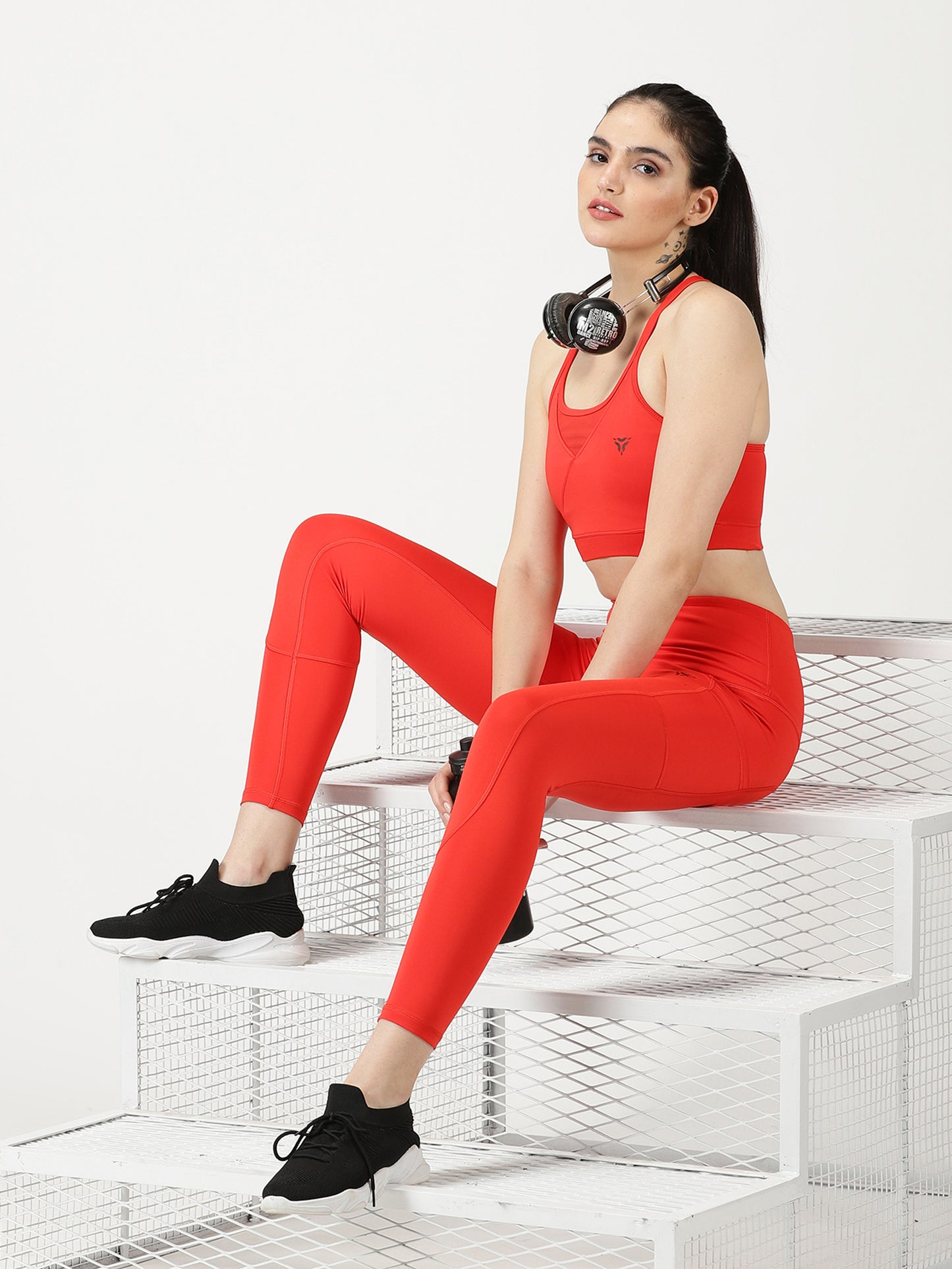 Fiery Red Co-ord Set- High Waist Leggings and Sports Bra