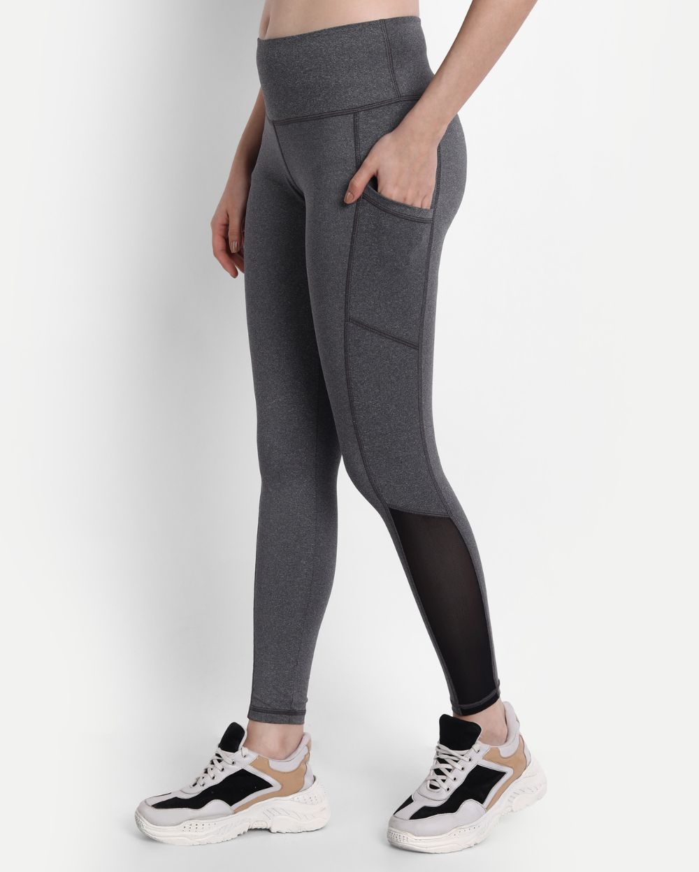 Grey Mélange Style Leggings with Mesh inserts