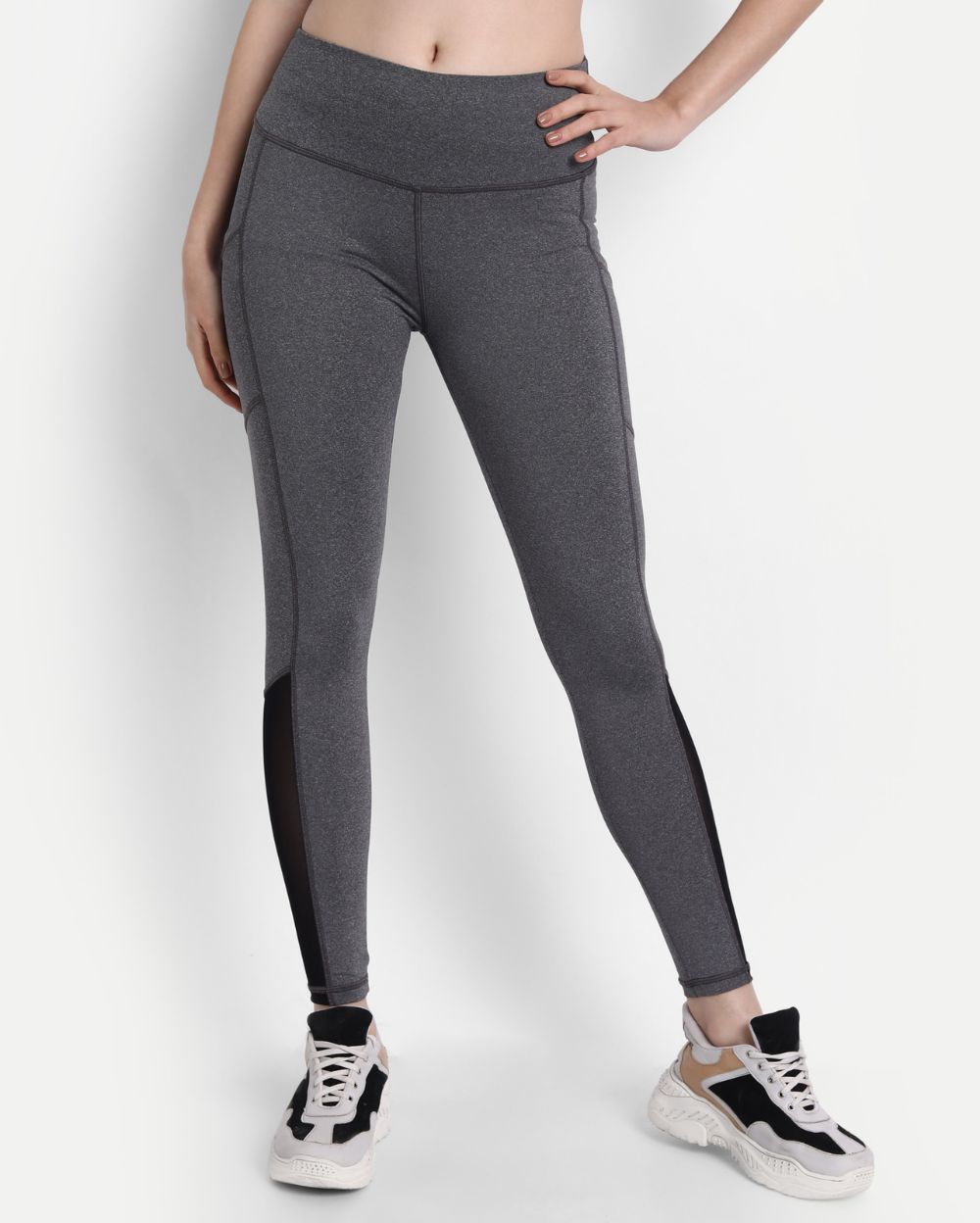 Grey Mélange Style Leggings with Mesh inserts