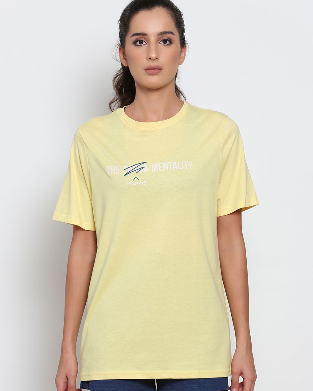 Cotton Yellow Mamba Mentality T-Shirt for Women