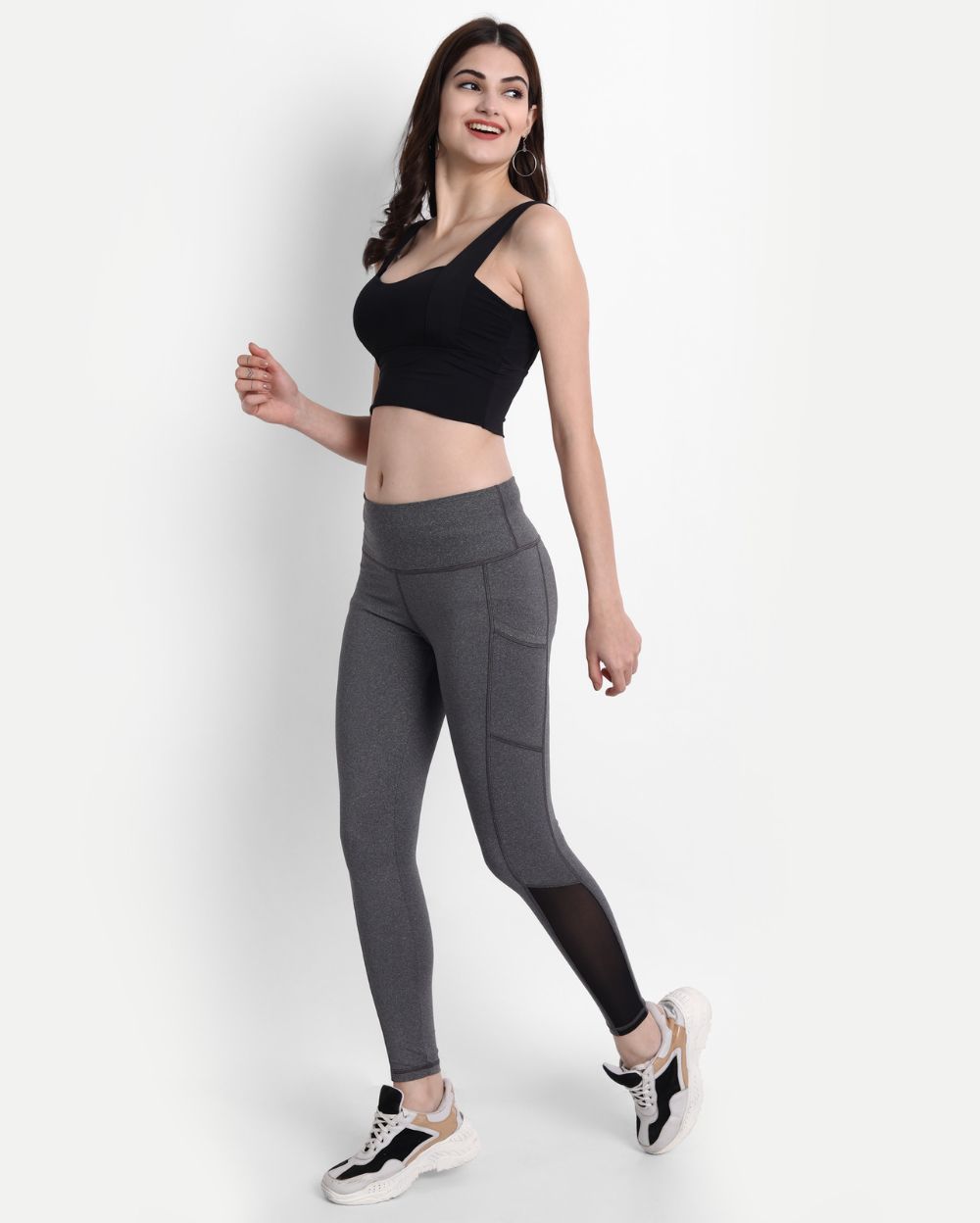 Grey Mélange Style Leggings with Mesh inserts