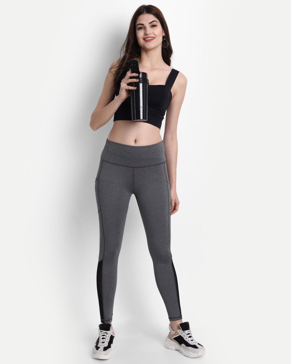 Grey Mélange Style Leggings with Mesh inserts