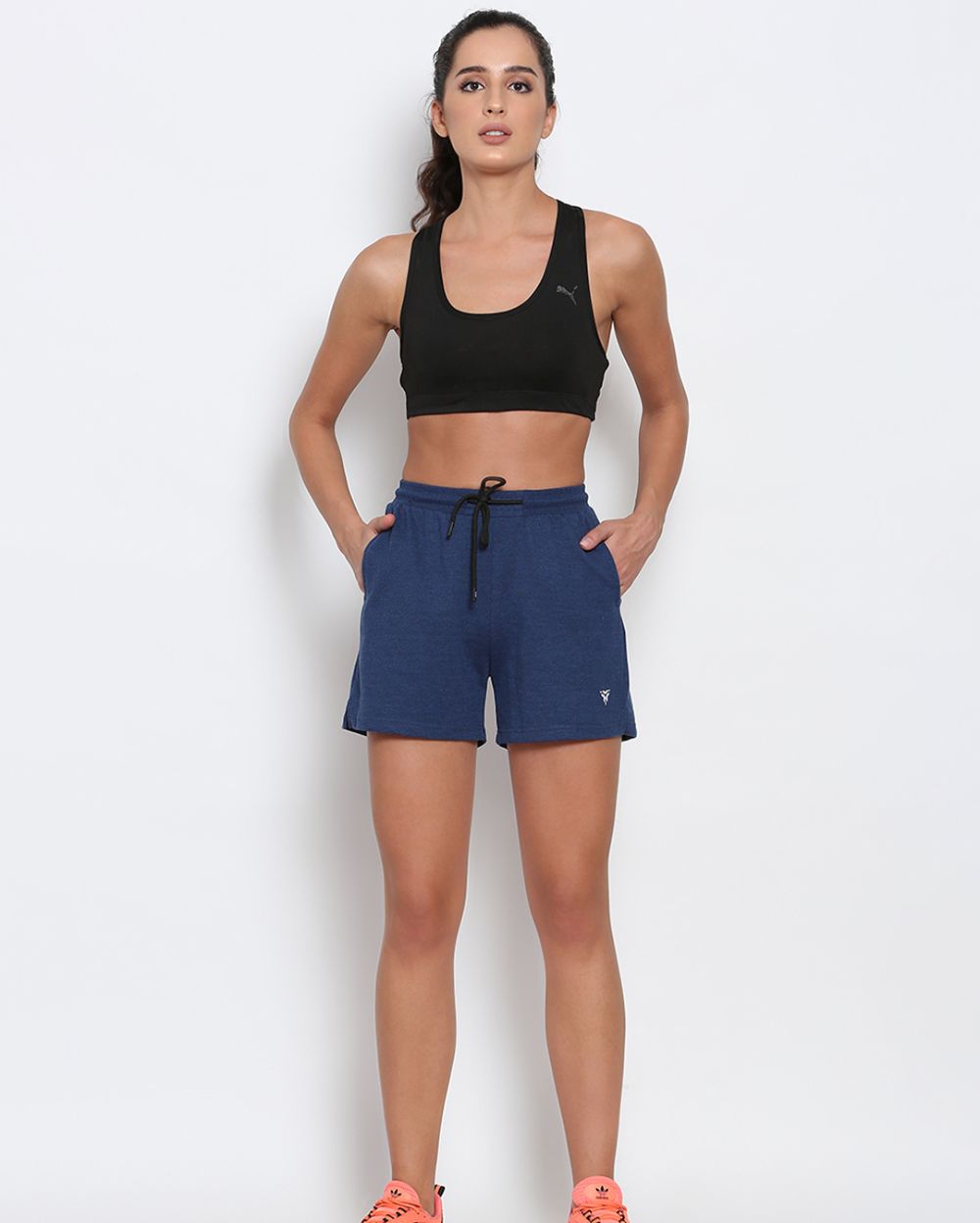 Women's Cotton Athleisure Shorts- Navy Melange