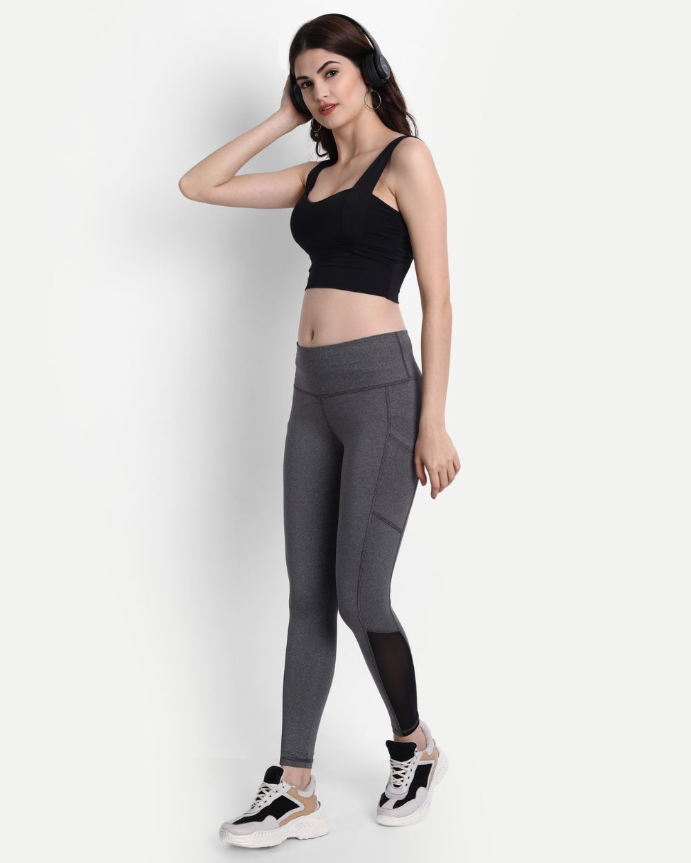 Grey Mélange Style Leggings with Mesh inserts