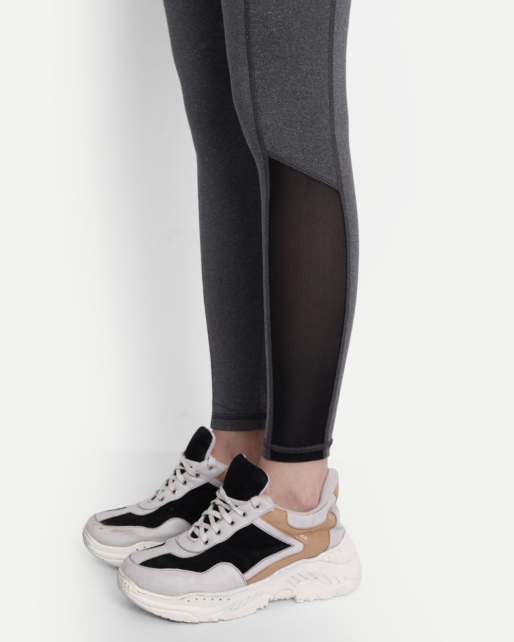 Grey Mélange Style Leggings with Mesh inserts